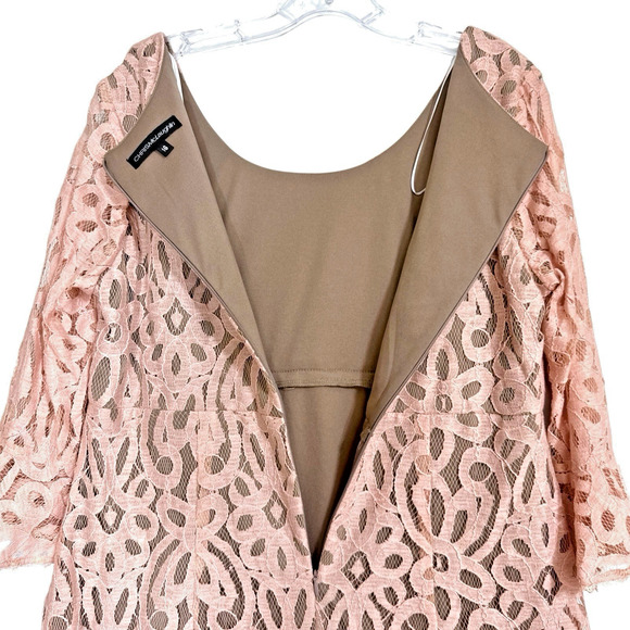 Empire Midi Dress 16 Pink Lace Overlay Bell Sleeve Event Bridal Party Fairy Boho - Picture 7 of 15